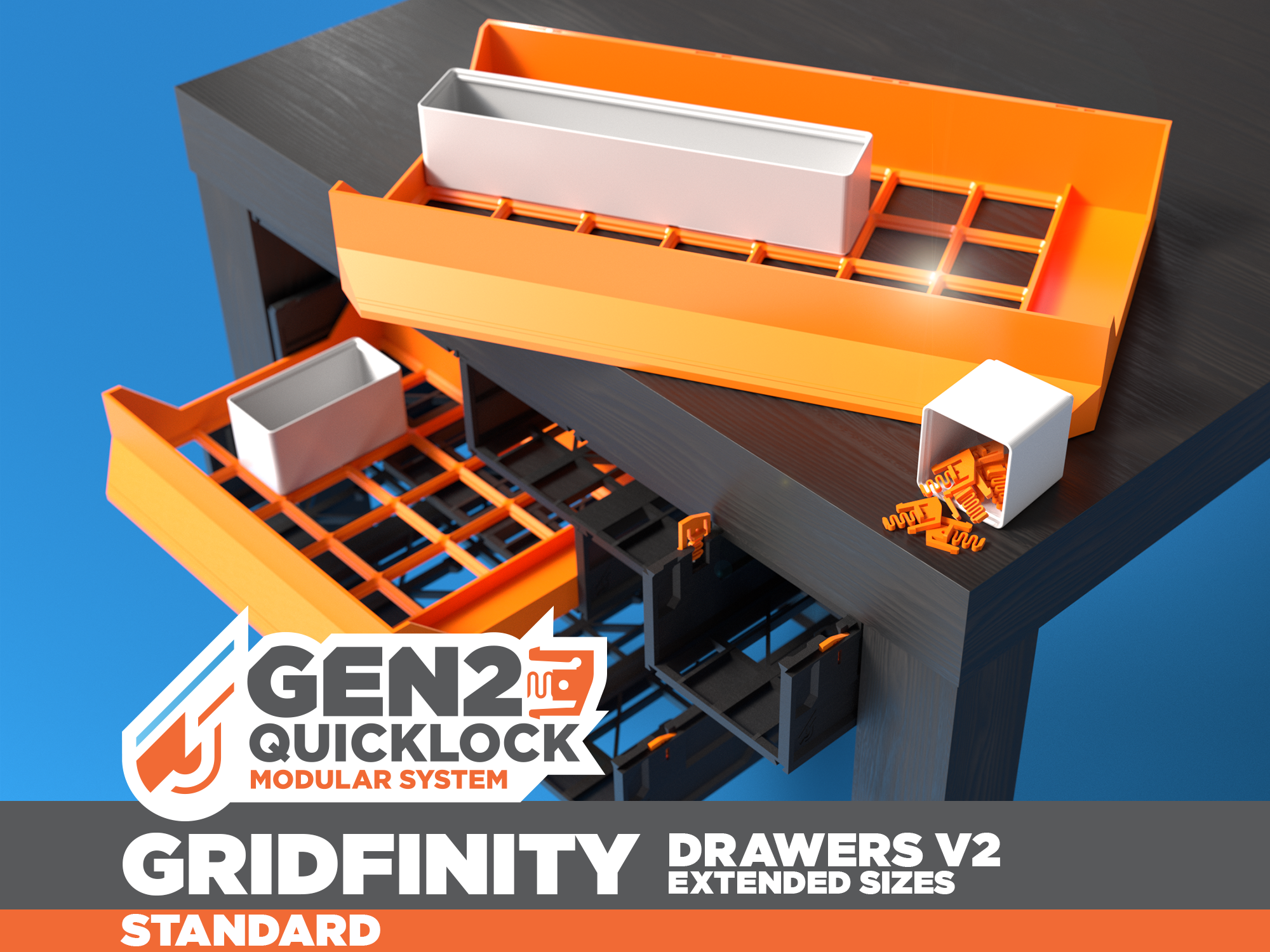 GEN2 Gridfinity Drawers V2 Extended Sizes - STANDARD