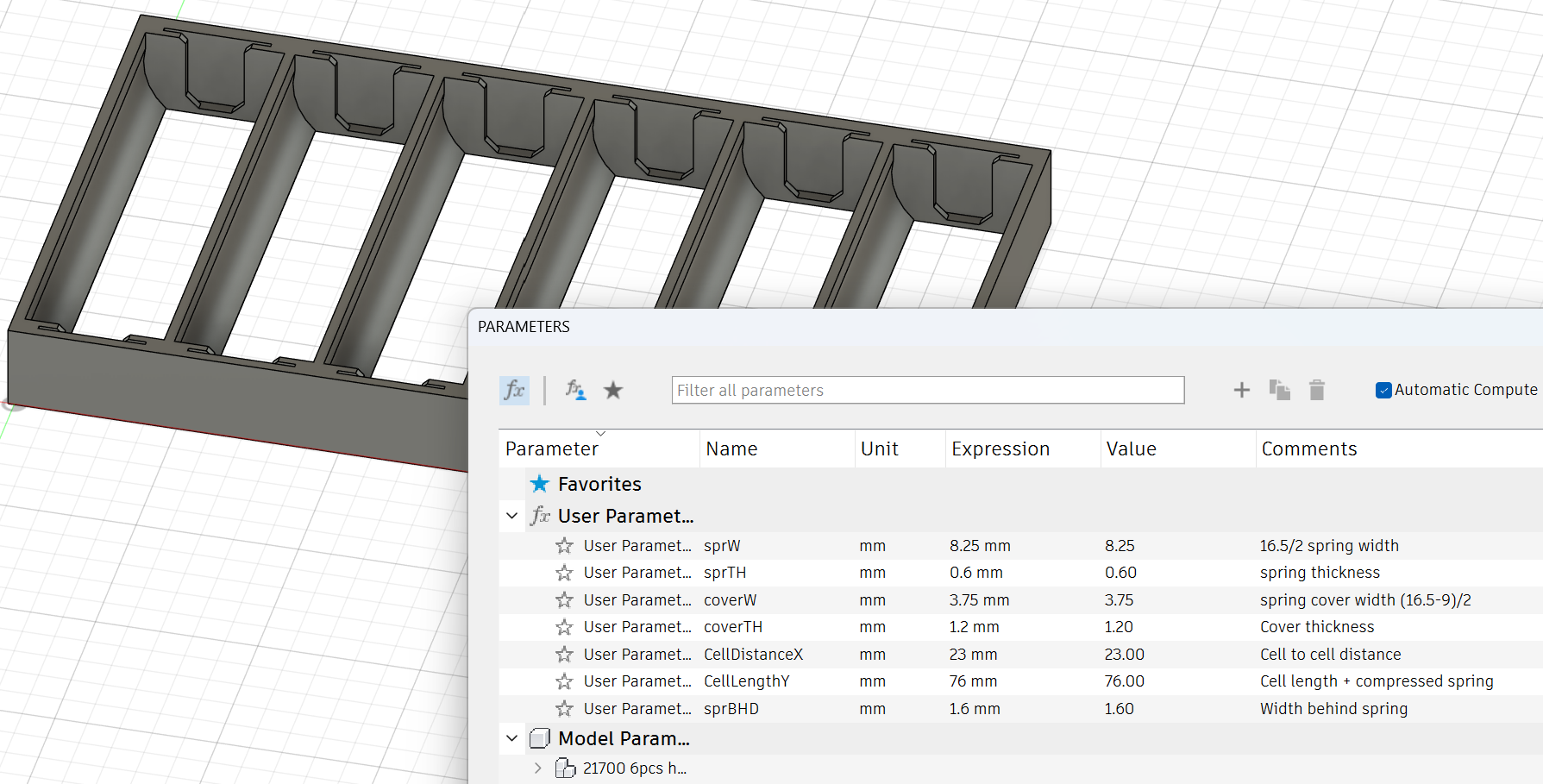 Parametric 21700 holder 6s1p + f3d file