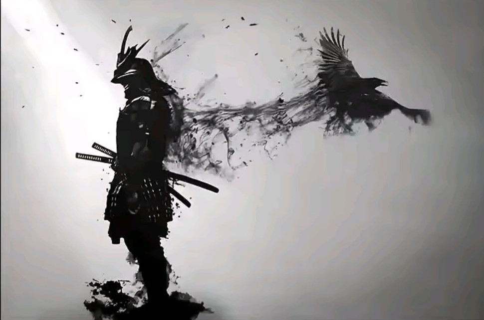 Hueforge samurai and crow