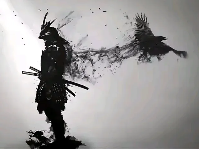 Hueforge samurai and crow