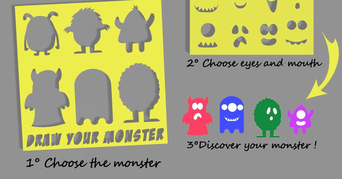 Monsters Stencil by WindyEle | Download free STL model | Printables.com for Free Printable Monster Eyes And Mouth