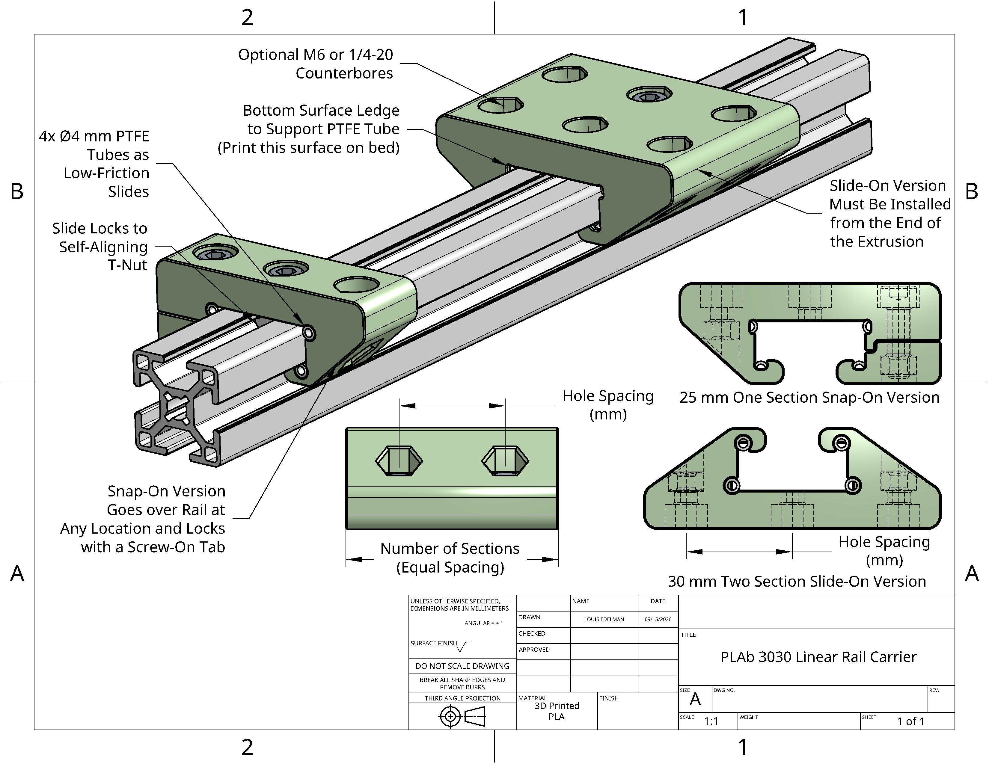 PLAb 3030 Extrusion Linear Carrier