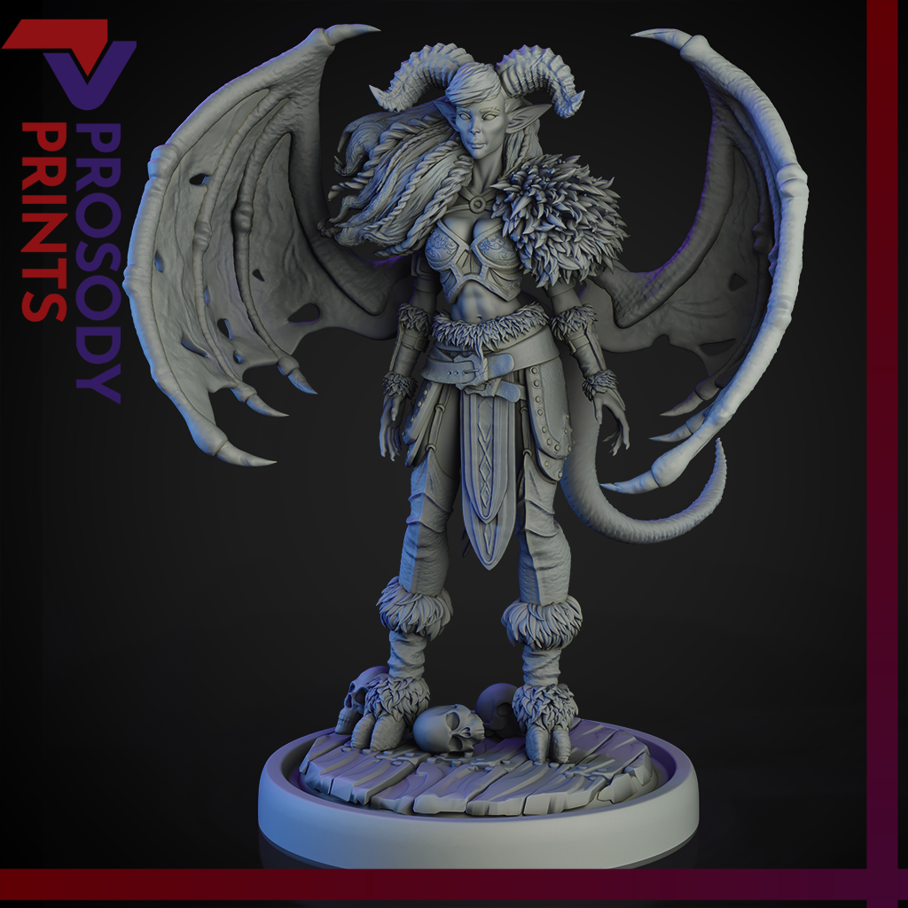 Teyre the Demon Barbarian - Pre-supported 32mm Fantasy D&D Miniature