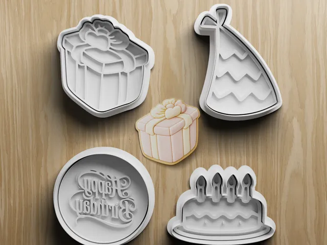 Birthday Cookie Cutter STL Bundle | Gift Cake Party Hat Fondant Cutter Set | 3D Printable