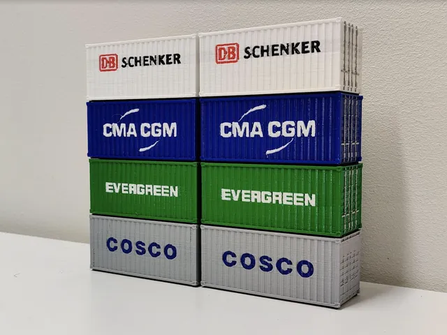 Multicolor 20-foot ISO Containers in H0 scale (1:87)