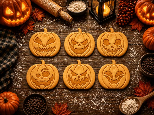 "Halloween Pumpkin" Cookie Cutter + Stamp set (6 models)