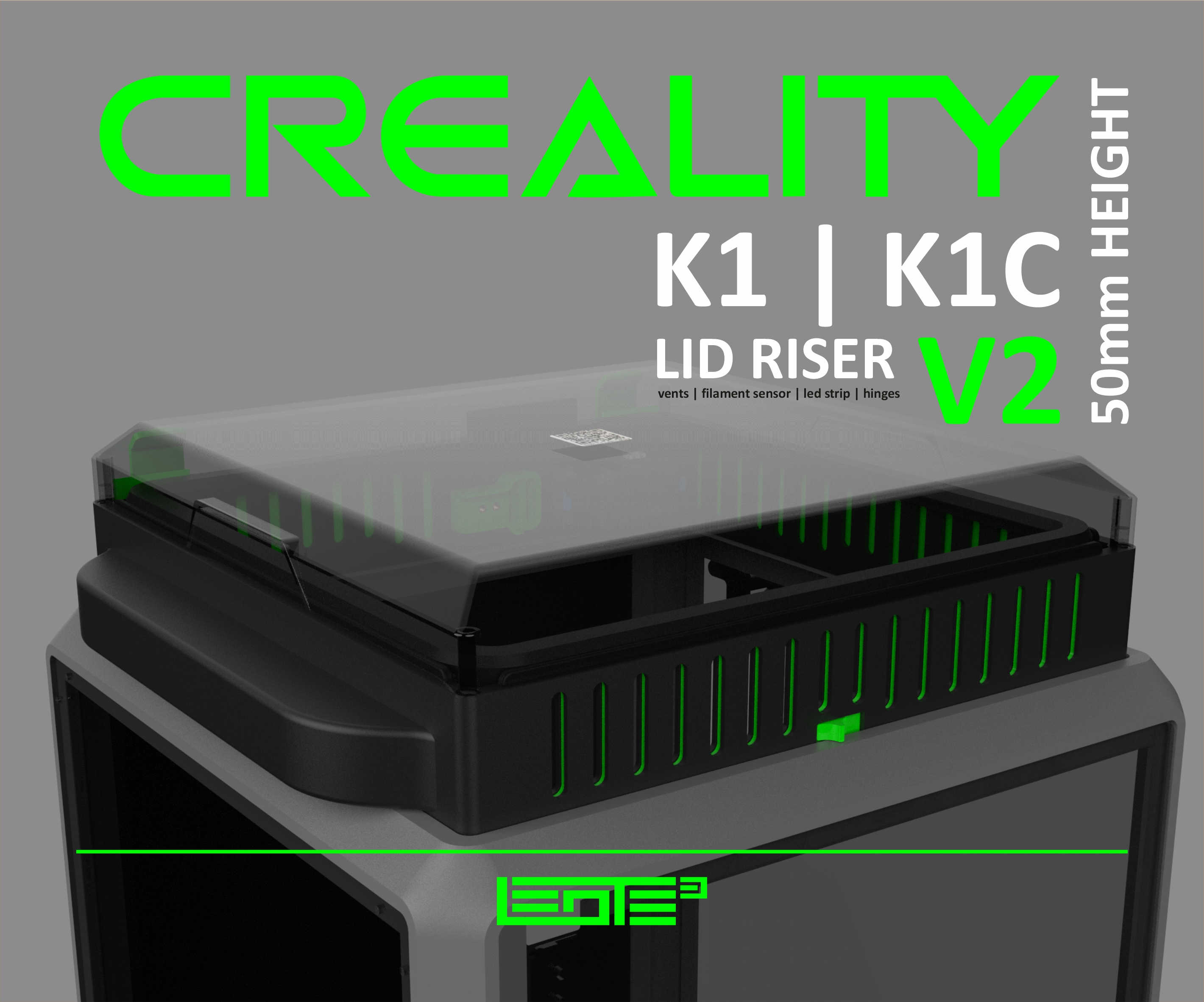 CREALITY K1+K1C LID RISER V2 [50mm height] by LEOTE3D Download free