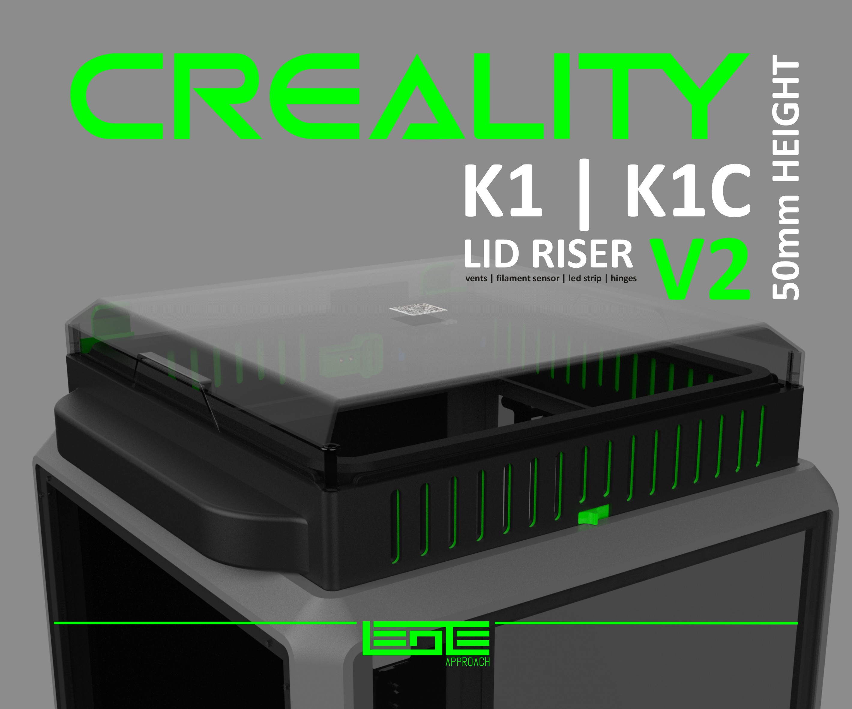 CREALITY K1 | K1C | K1SE - LID RISER V2 [50mm height] 3D model thumbnail
