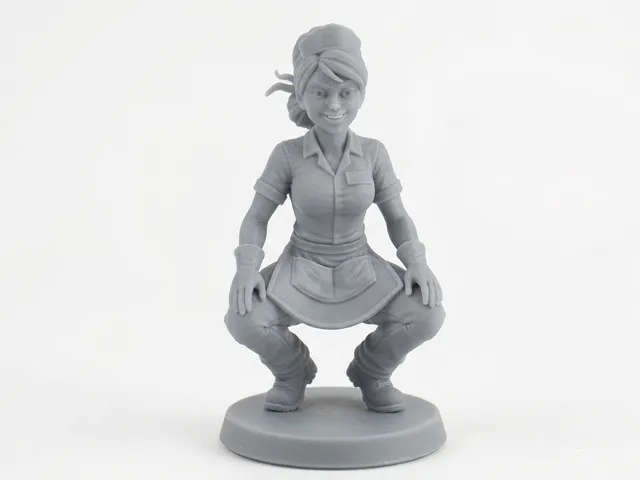 Squatting Cleaner Girl Figure: Detailed Working Maid