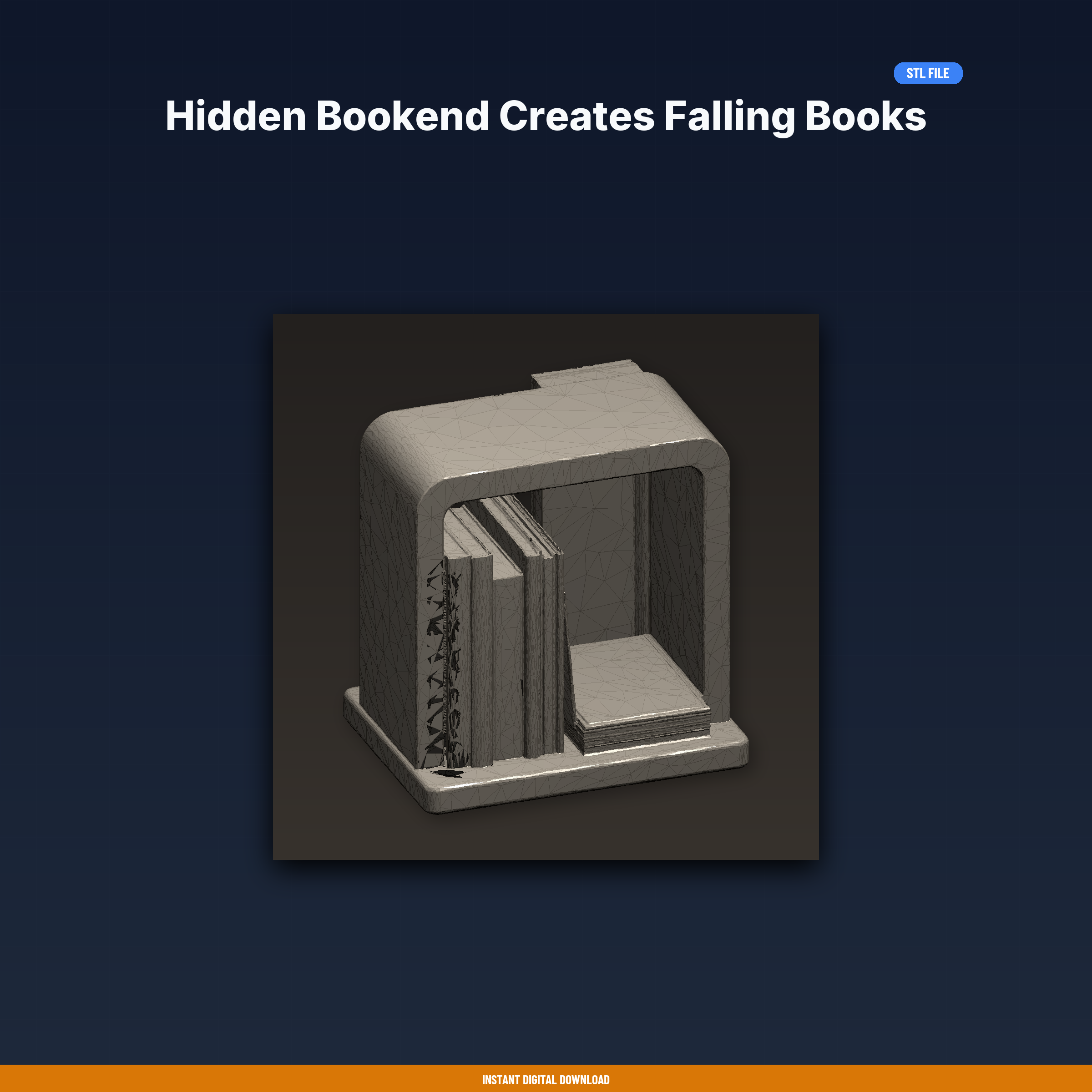 Hidden Bookend Creates Falling Books Illusion, Invisible Support, - 3D Printable STL File