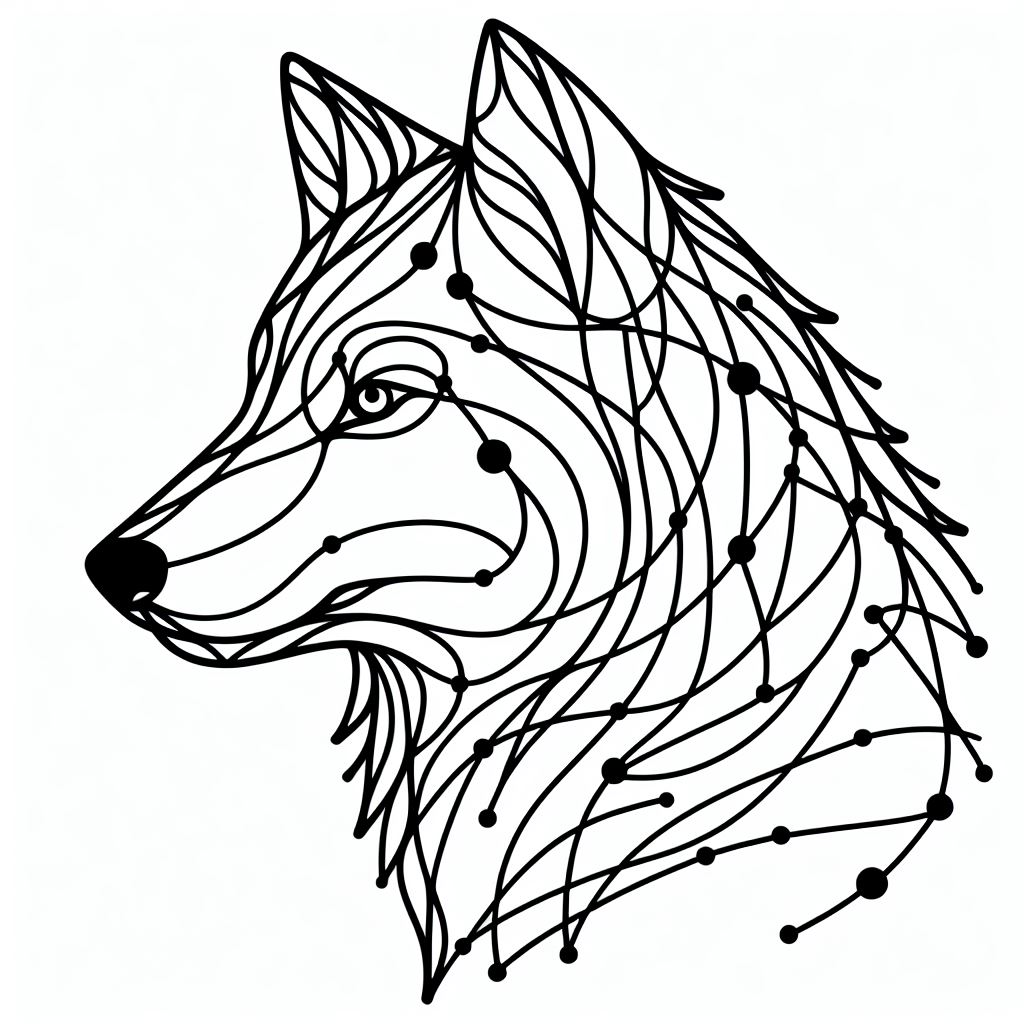 Wall art: Line wolf head