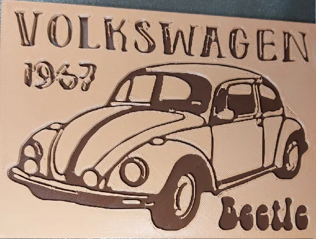 Volkswagen Beetle - VW Bug - Vintage Sign (mimics laser engraved wood)