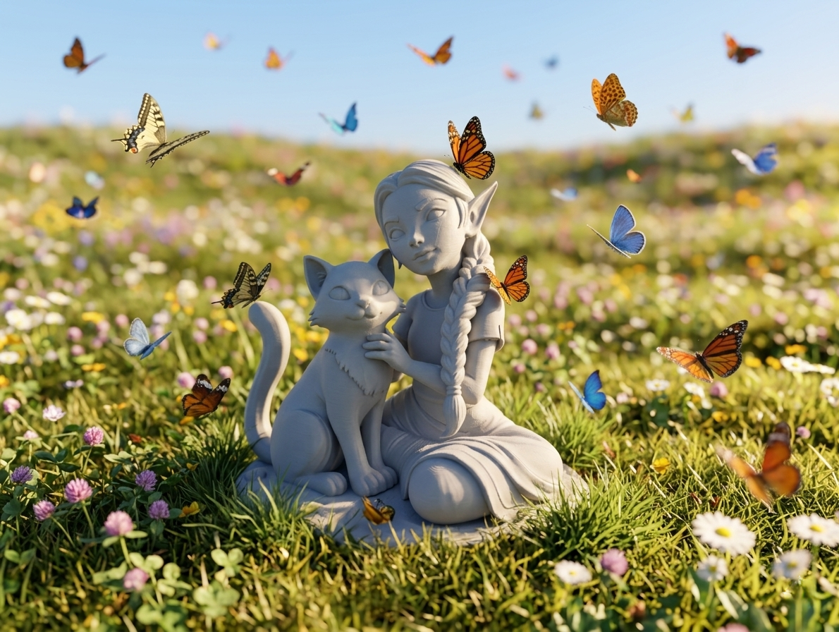 Elven Girl & Her Cat – Cute Fantasy Diorama 3D model by Wild190