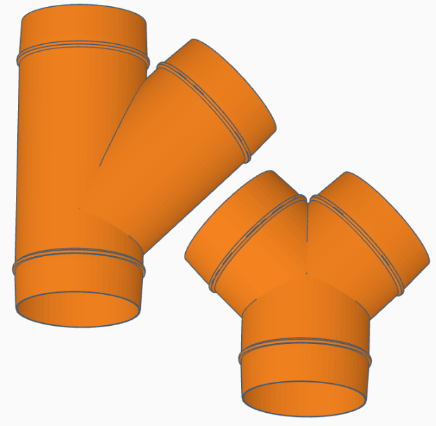 Ventilation Ø 100mm Y-link 1-to-2 straight-45 degree and 45-45 degree V2