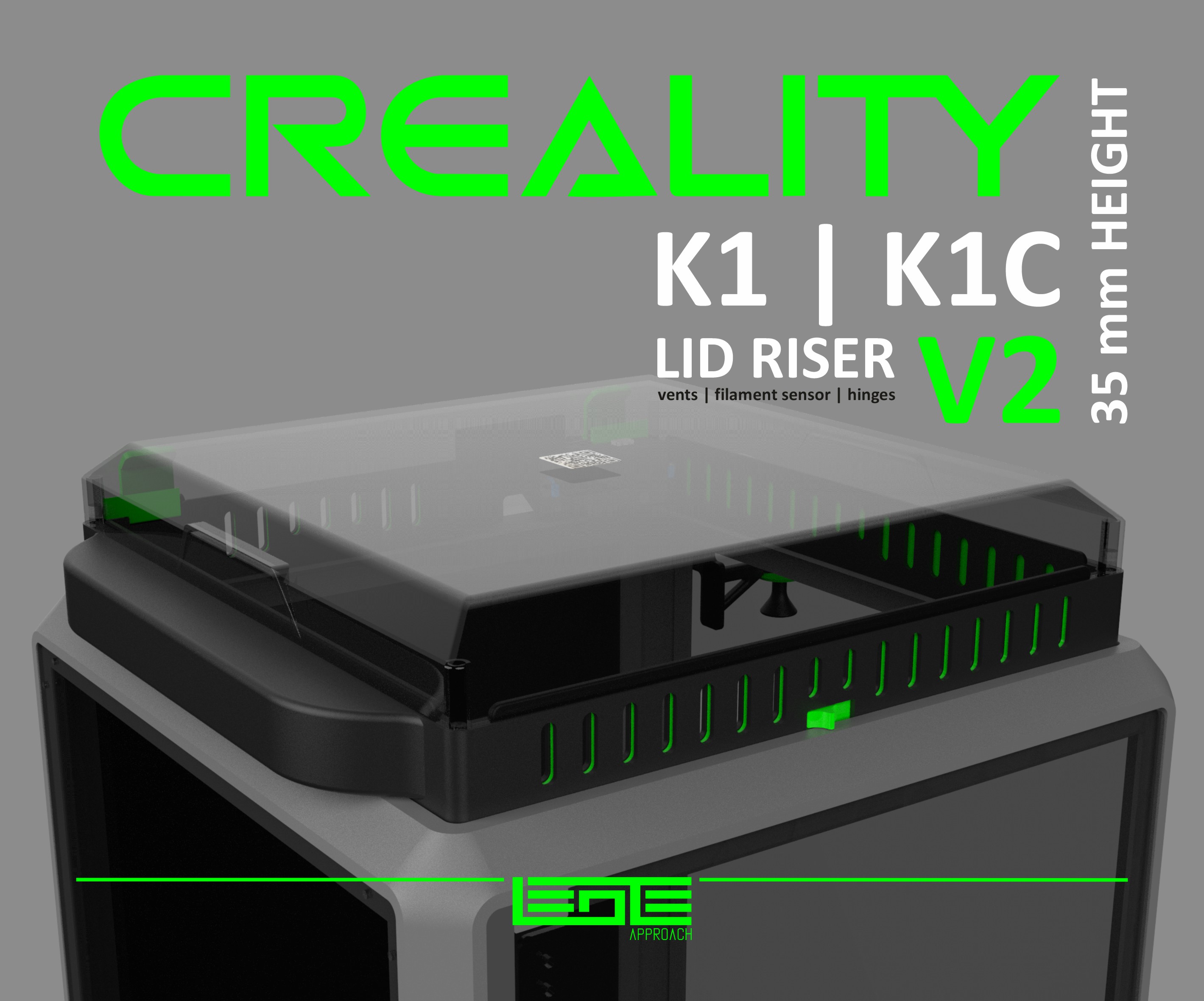 CREALITY K1 | K1C | K1SE - LID RISER V2 [WITHOUT LEDs] [35mm height] 3D model thumbnail