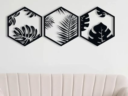 3pcs Hexagonal Nature Leafs Wall Art