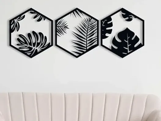 3pcs Hexagonal Nature Leafs Wall Art