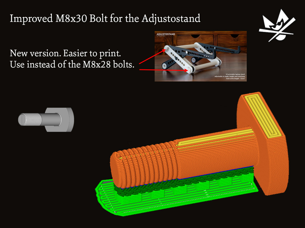 Easier to print bolt design for the Adjustostand