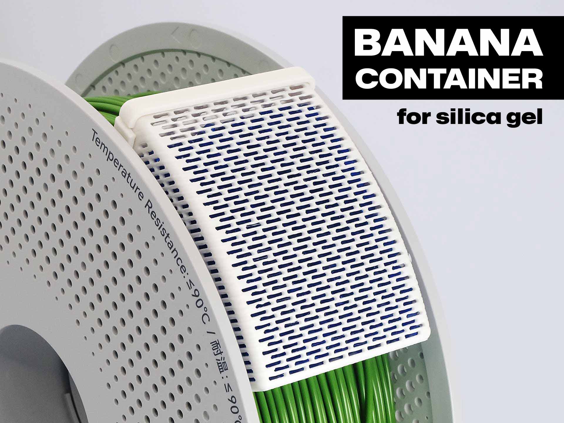 Banana Container For Silica Gel - Desiccant with filament locking.