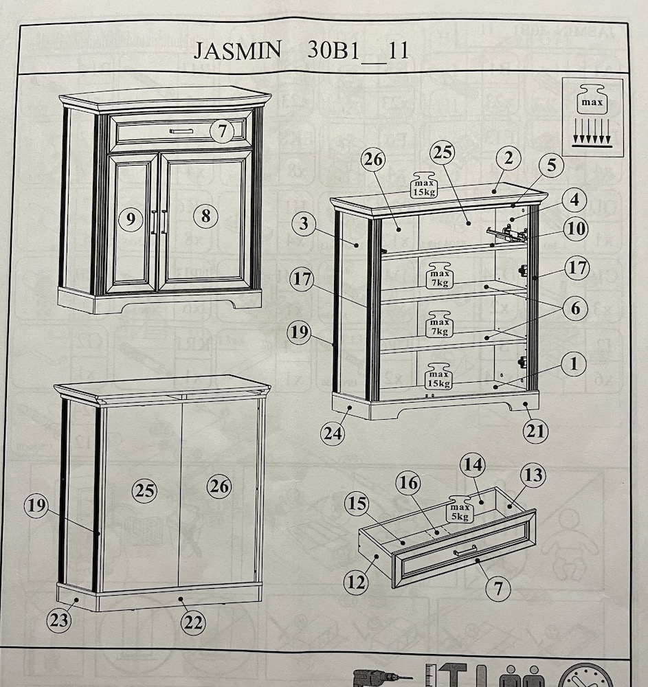 JASMIN 30B1 - H1 - Garderobe Schublade Halter - Wardrobe Drawer pull ...