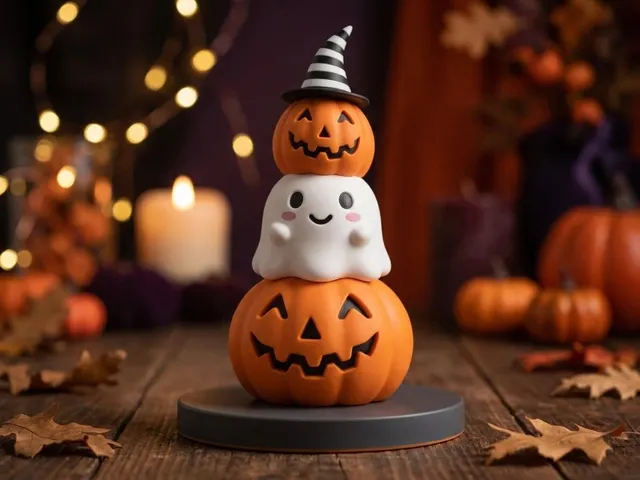 Stacked Pumpkin and Ghost Halloween Figurine