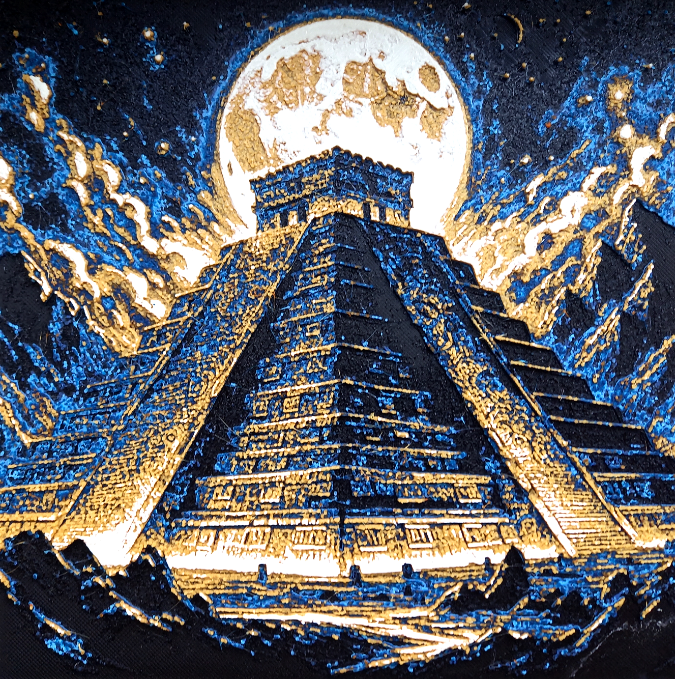 Aztec Indian pyramid temple in the moonlight