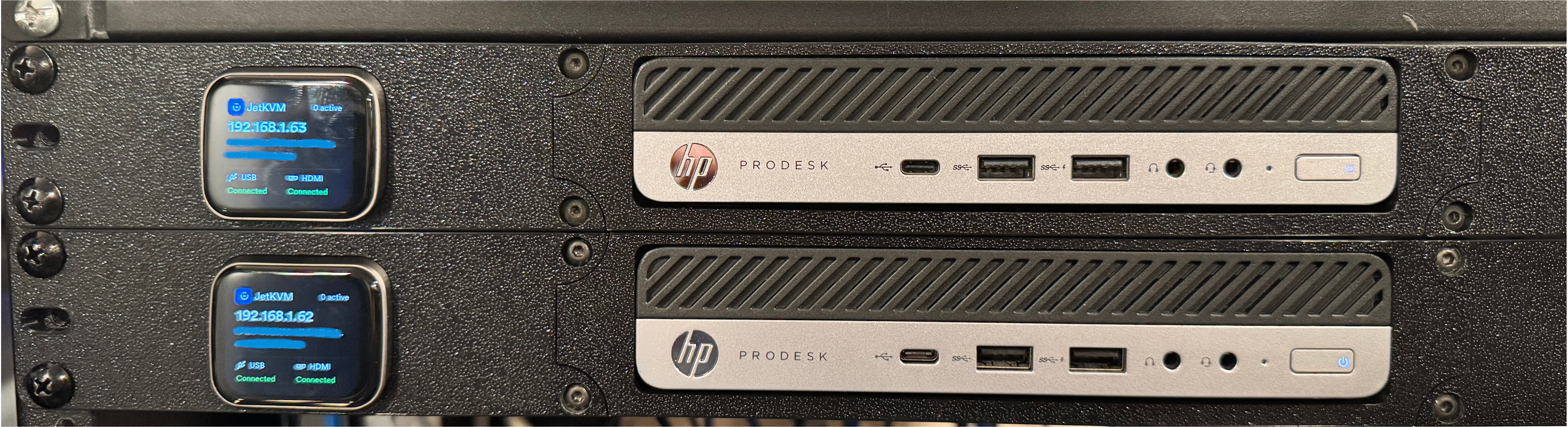 Universal (Right or Left side) jetKVM blank for dlford's 19" (Inch) Rackmount for Mini HP ProDesk, EliteDesk, G1, G2, G3, G4, G5, G6 (Right side requires flipping screen in JetKVM settings)