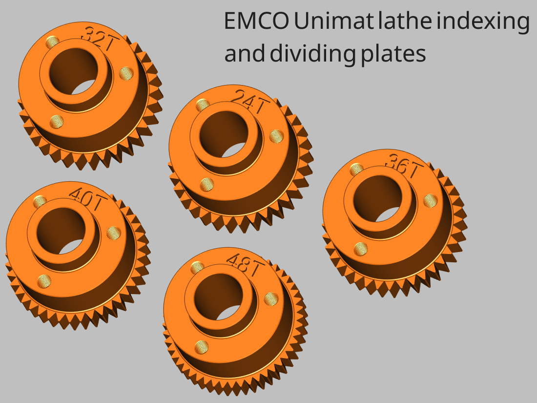 EMCO Unimat lathe indexing and dividing plates (24T, 32T, 36T, 40T, 48T)