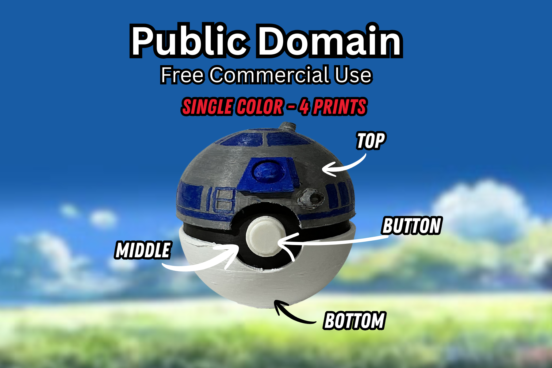 R2-D2 Style Poké Ball – 4-Piece Display Model