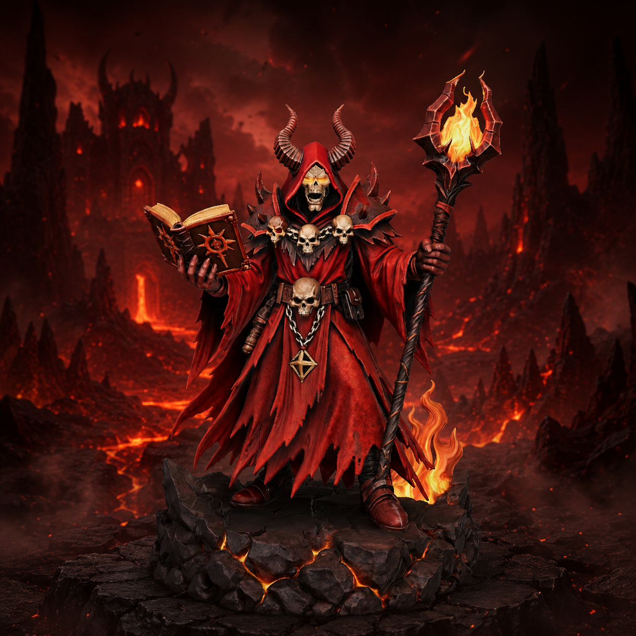 Vhorlath Realms – Demon – Cindergrimoire Warlock (Dark Fantasy 3D Printable Miniature STL)