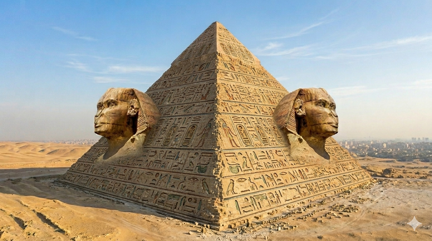Sphinxes and pyramid