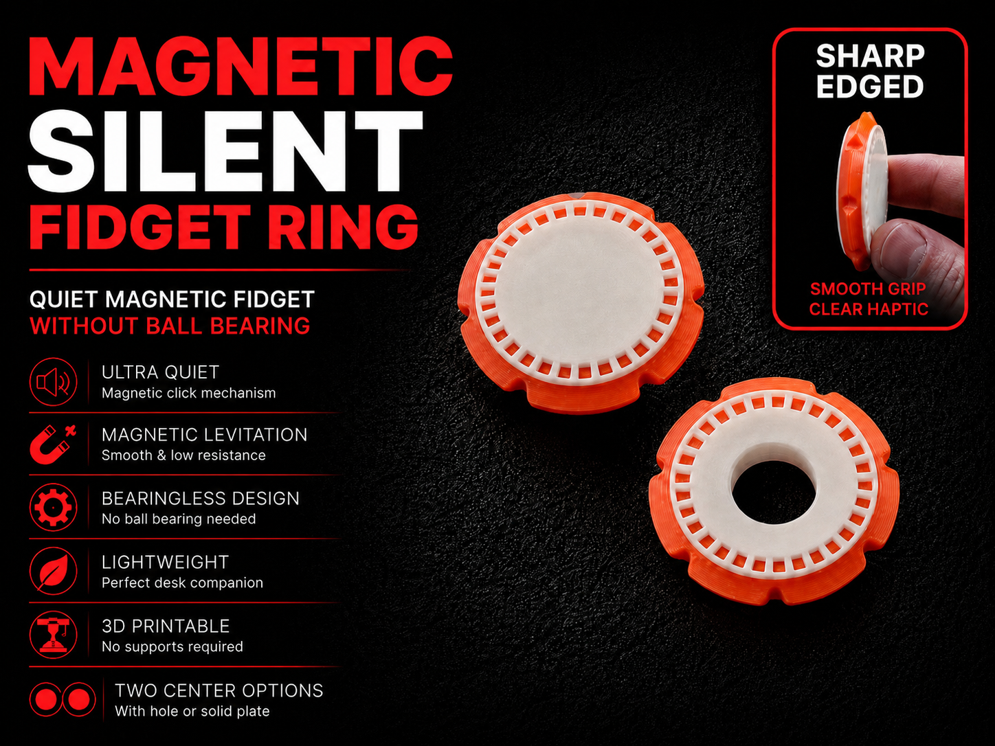 Magnetic Silent Fidget Ring without bearing – Sharp Edged