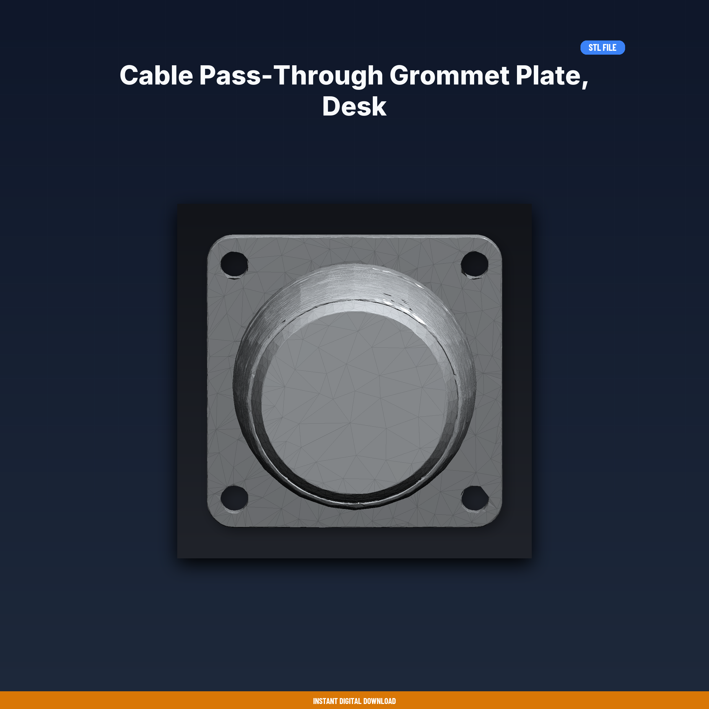Cable Pass-Through Grommet Plate, Desk Mount, Multiple Hole Sizes - 3D Printable STL File