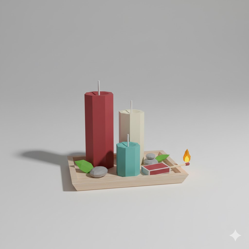 Low Poly Candle Set