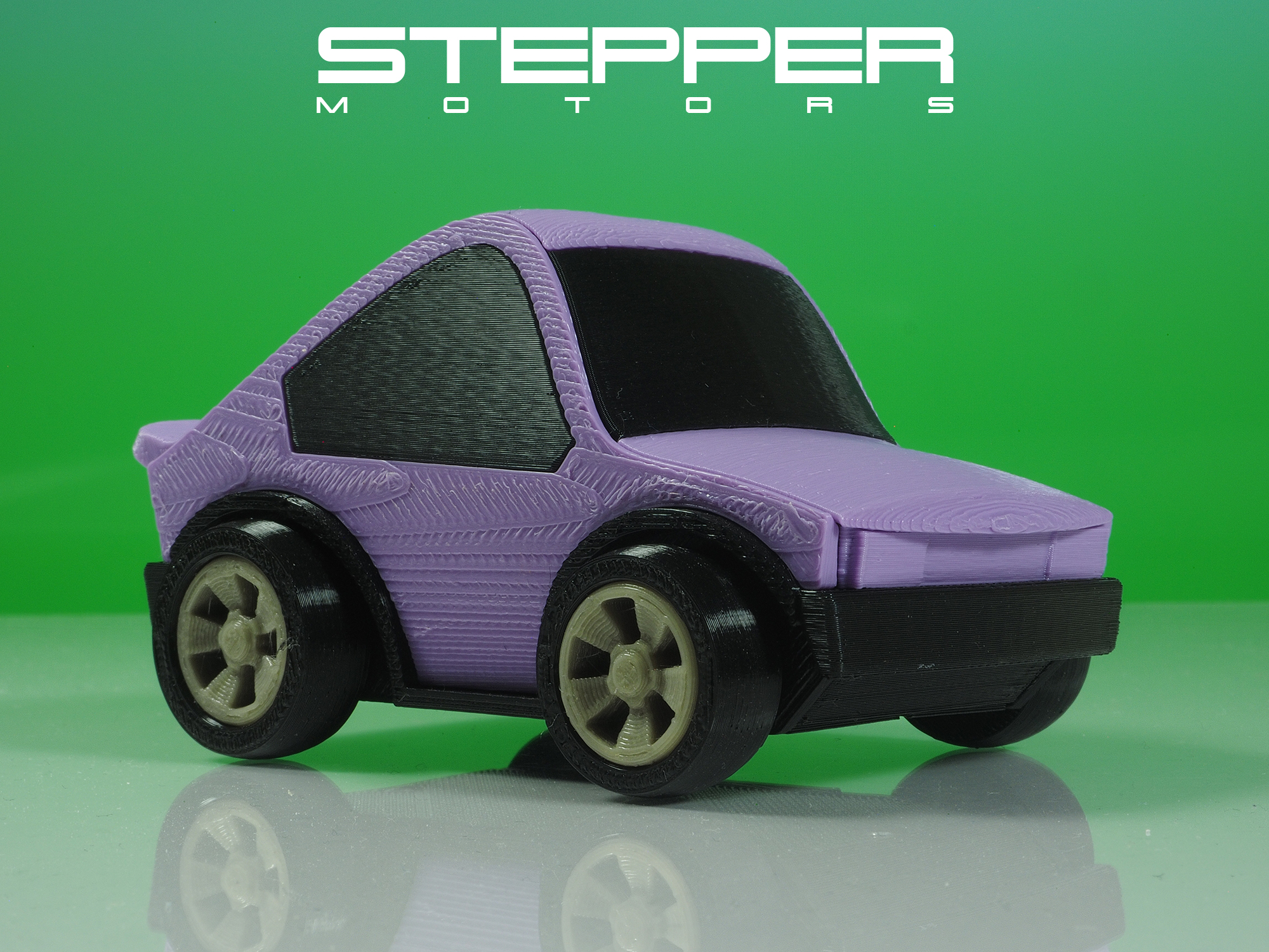 Stepper Motors 70's 4 cylinder tooned fastback style toy car - multi-parts - no supports - easy print