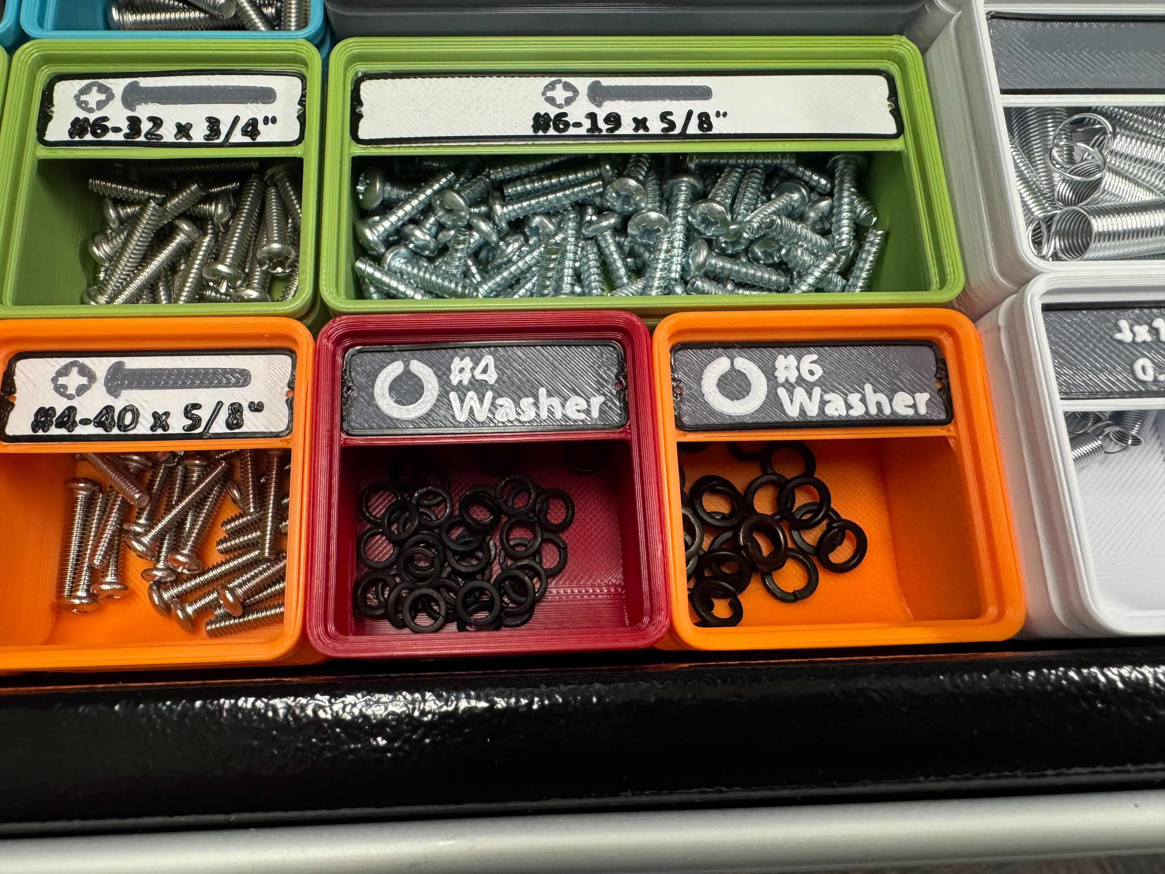 Gridfinity Bin Labels Multicolor UNC Split Washers #4 #6 #8 #10 #12