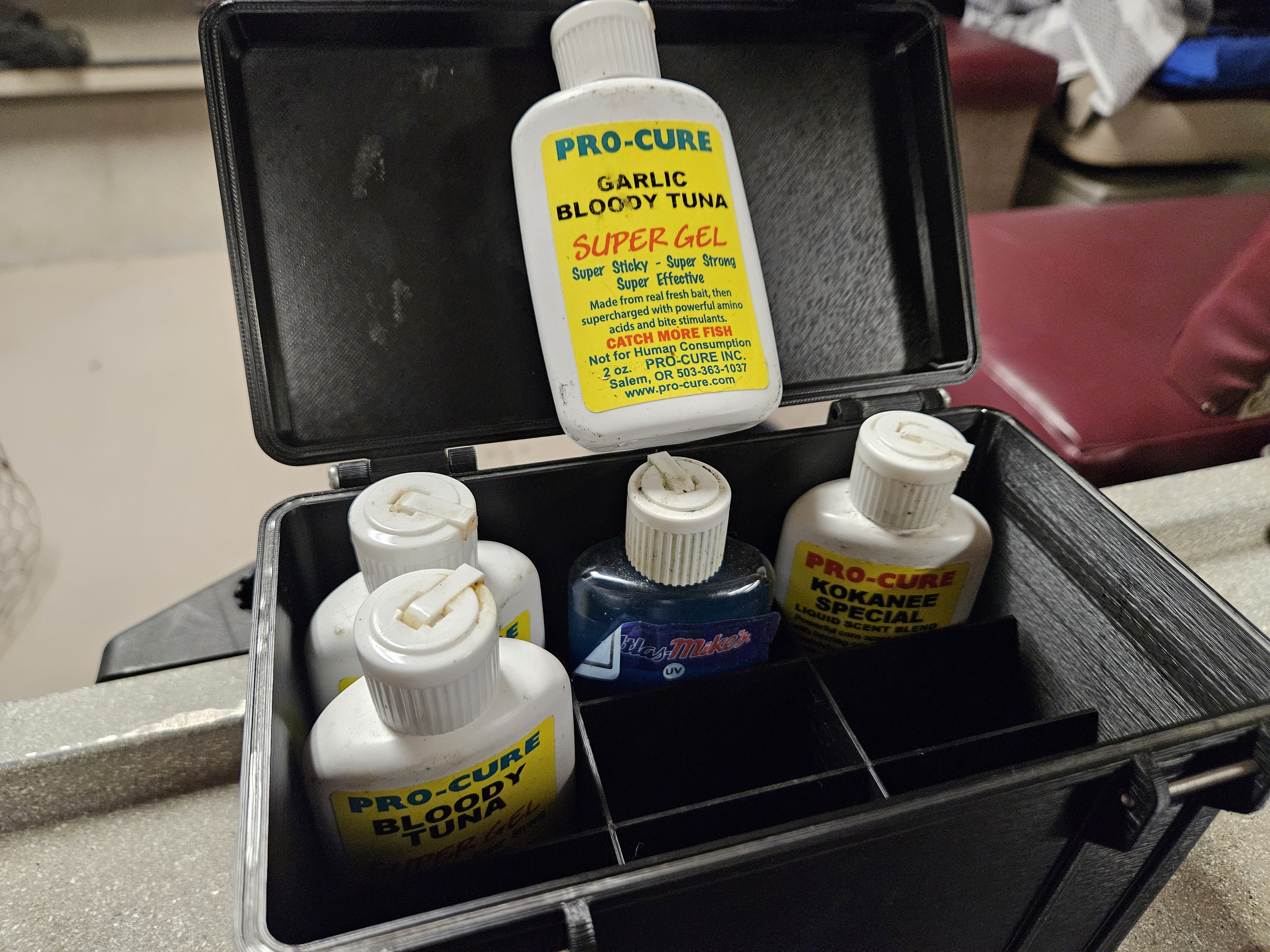 Rugged Parametric Box with dividers for Pro-Cure 2 oz Fishing Scents