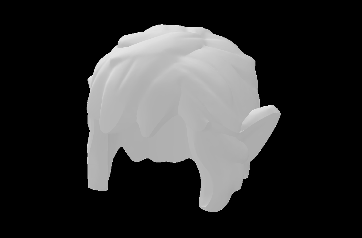 Lego Compatible (105002.dat) Minifig Hair Short and Tousled with Bangs and Ponytail with Molded Pointed Ears Pattern