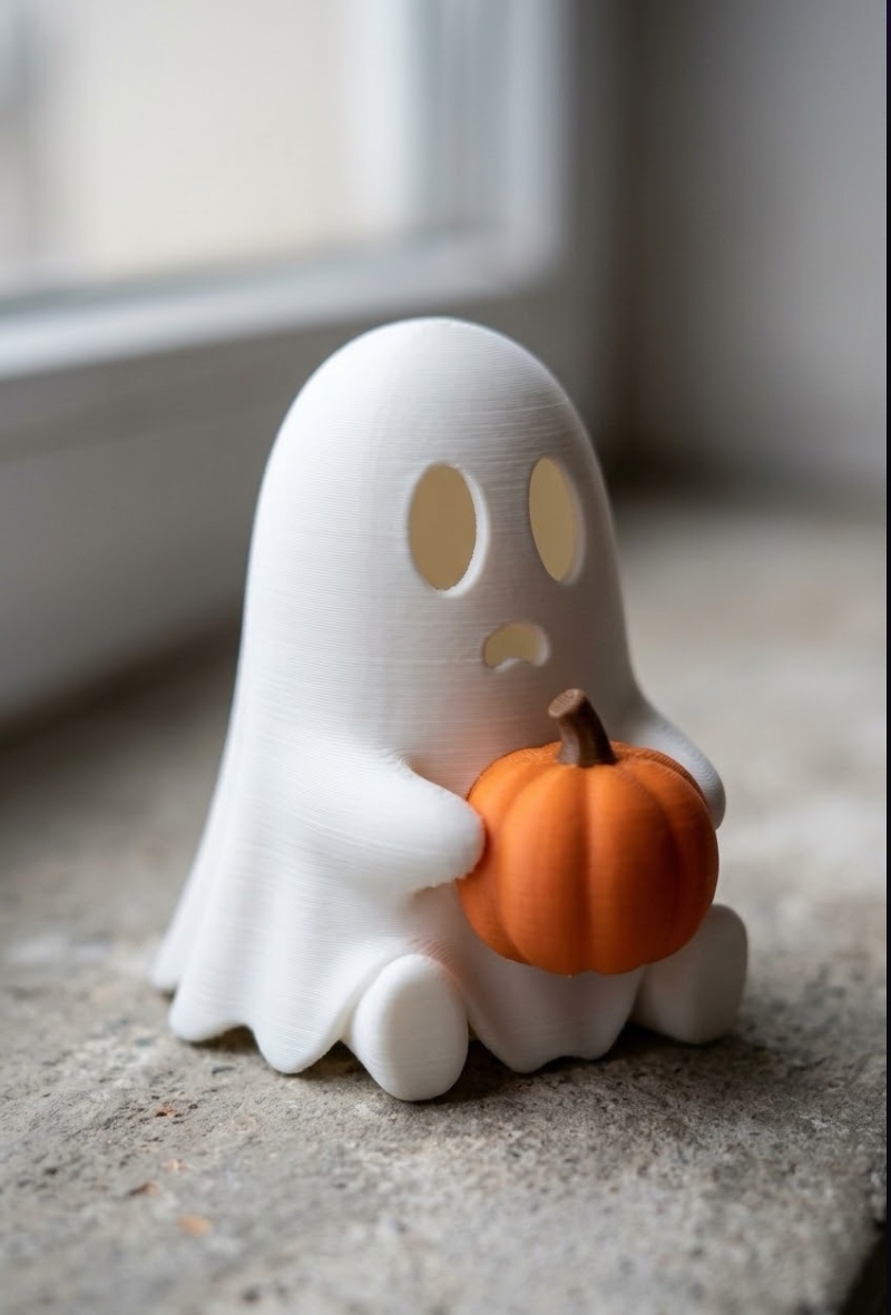 Cute Halloween Ghost Holding Pumpkin Miniature Spooky Fall Decor Figure
