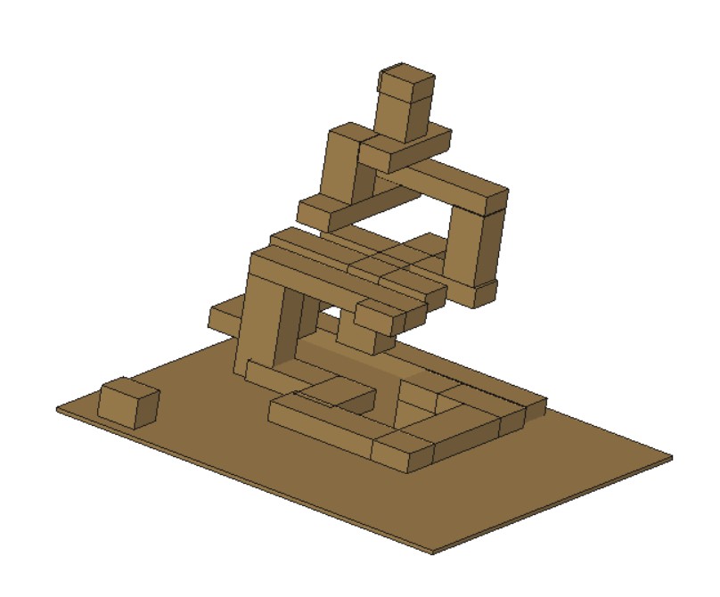 Modelo 3D de construcción tipo Minecraft con bloques