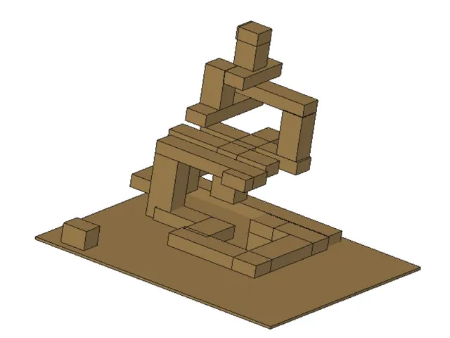 Modelo 3D de construcción tipo Minecraft con bloques