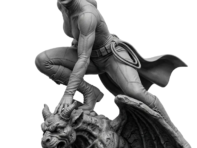 Catwoman Fan Art Statue – Gargoyle Rooftop Base