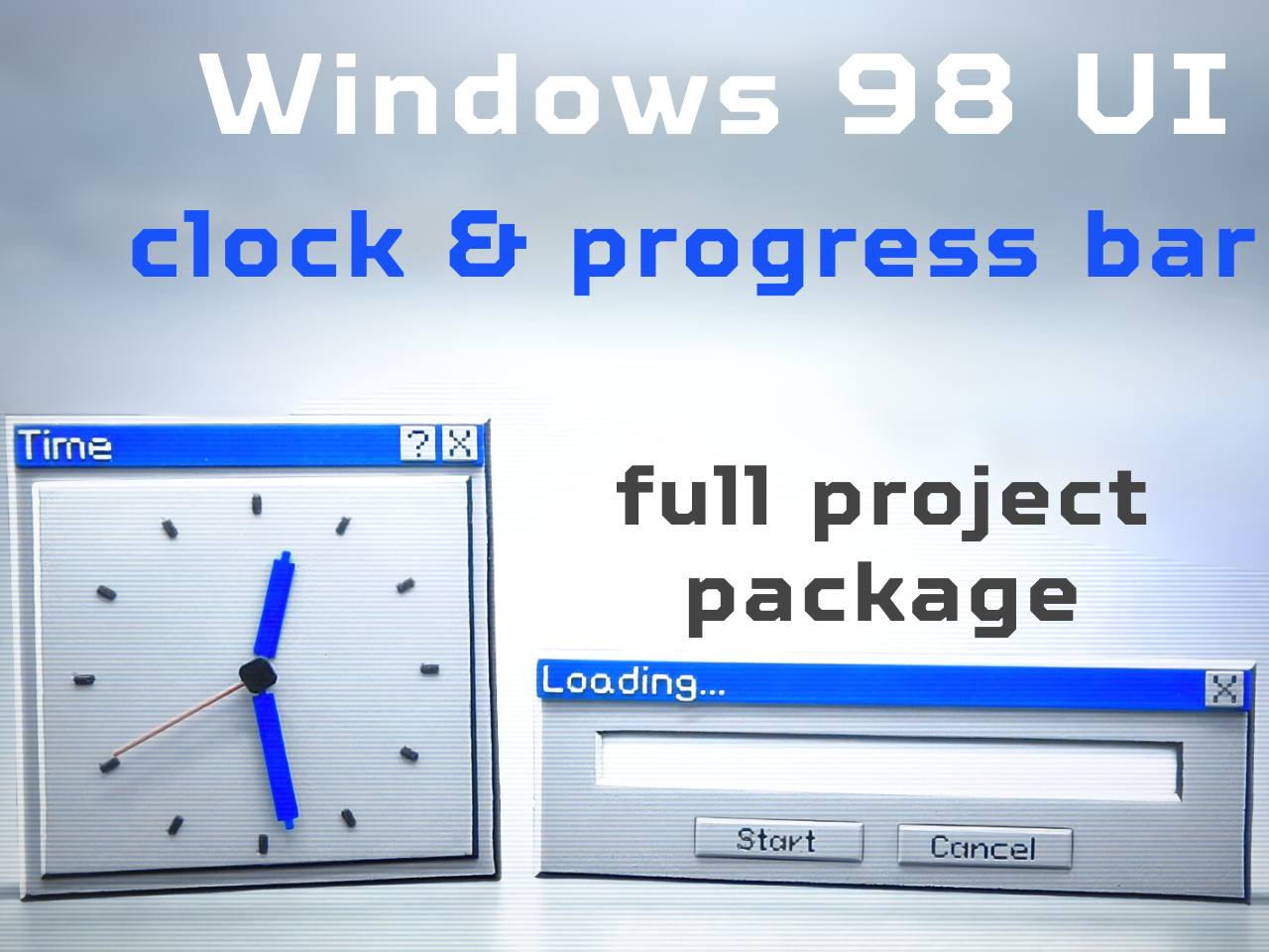Windows 98 Theme Progress Bar & Clock