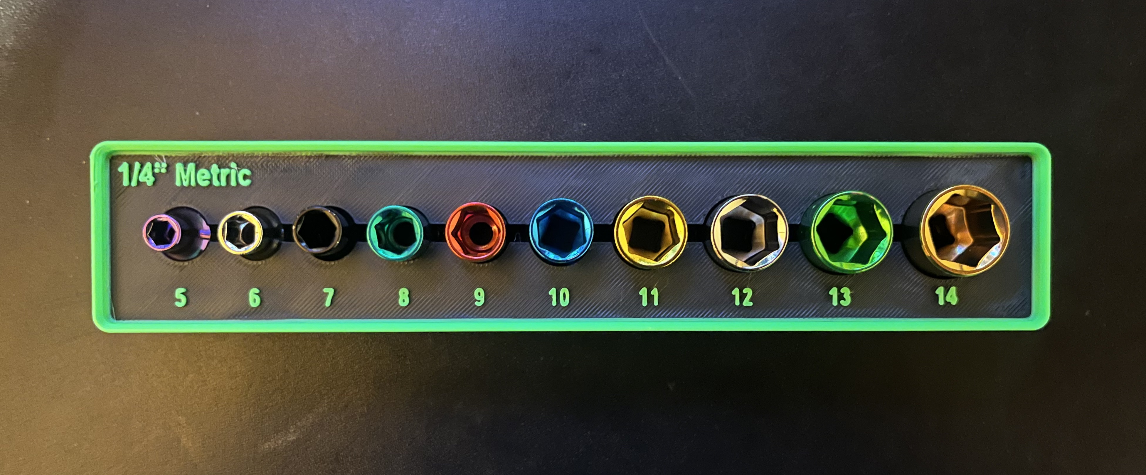 Gridfinity Pittsburgh Pro 1/4" Metric Color-Coded Socket Holder (Harbor Freight 67875)