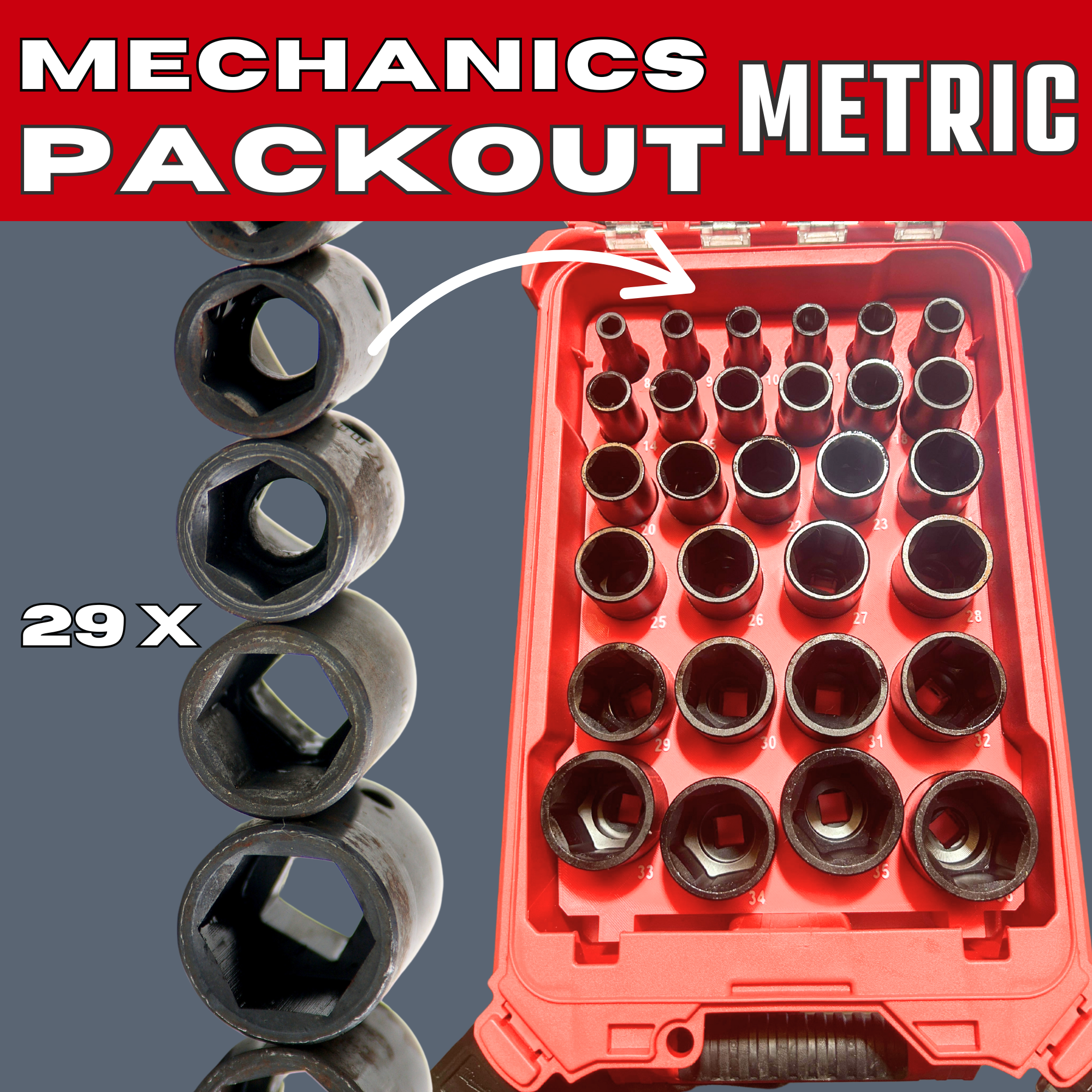 Milwaukee Mechanics Packout Tray - Metric 29x Deep Socket Holder – Milwaukee Packout Compatible
