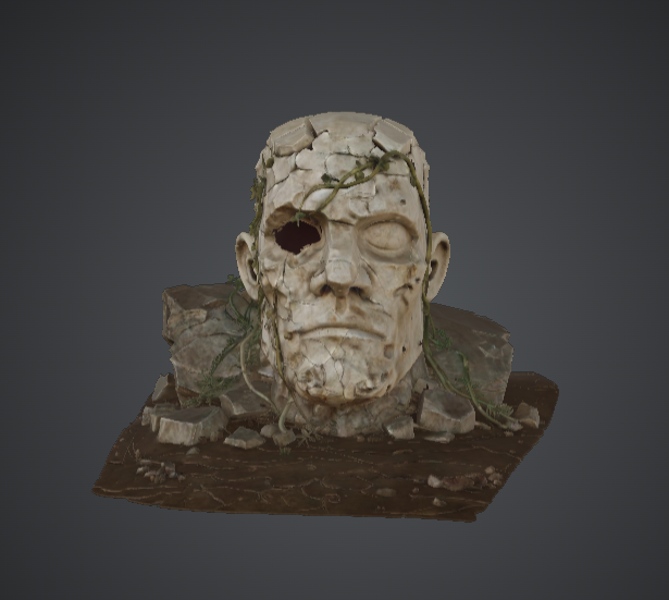 Ruined Giant Stone Head – Ancient Statue Relic Terrain