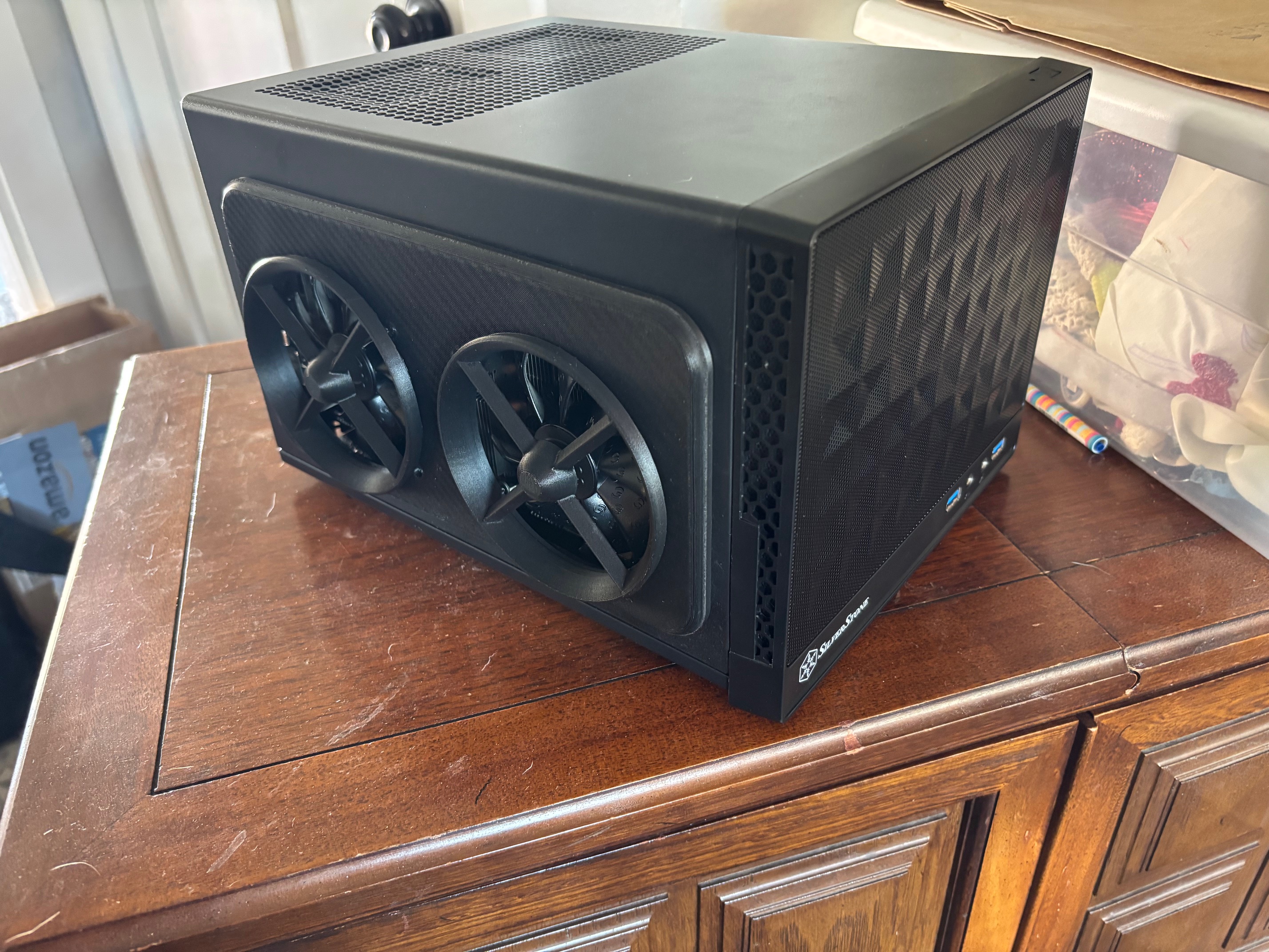 Fan Shroud Panel for ITX Case to fit EVGA RTX 2070 Super card.  It stick out 1/4".