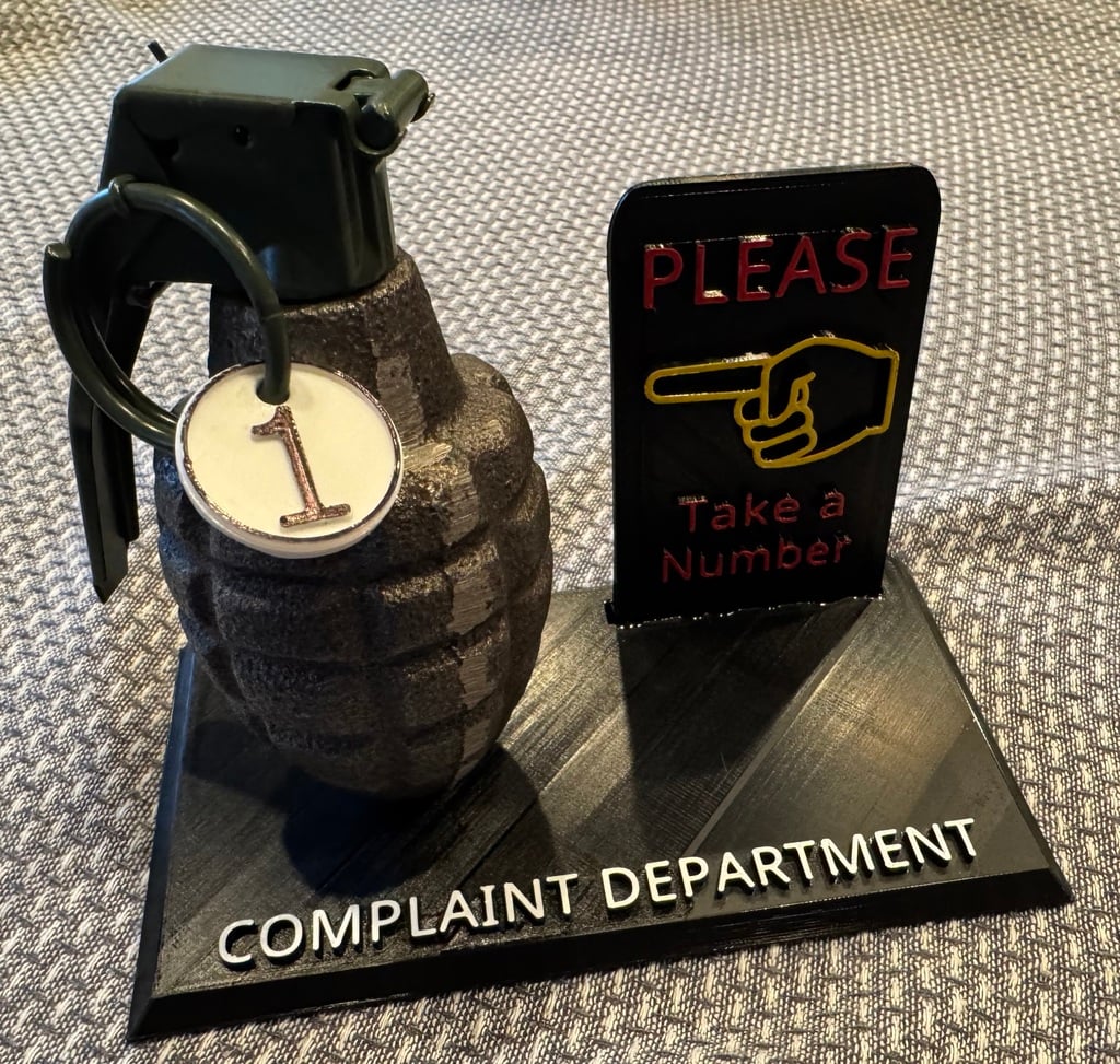 Grenade Complaint Department Take A Number Sign Plaque