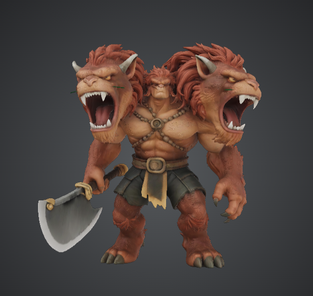 Three-Headed Lion Beast Warrior with Axe – Large Fantasy Monster