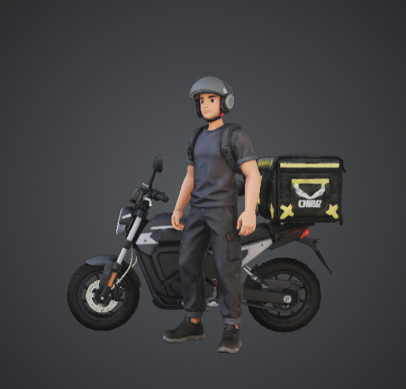 Motorbike Delivery Rider Figurine – Modern Courier with Helmet & Delivery Box